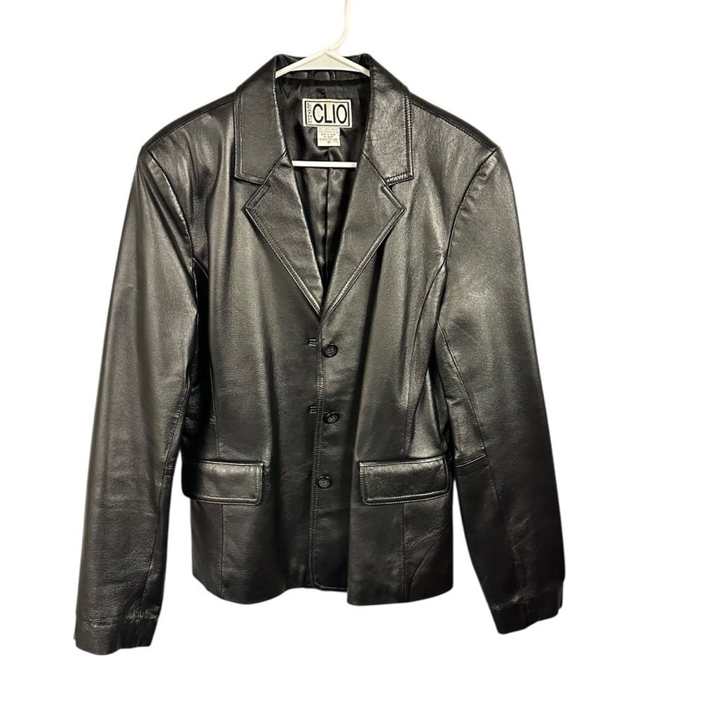 Vintage Clio Women’s Black Leather Blazer Jacket Coat
